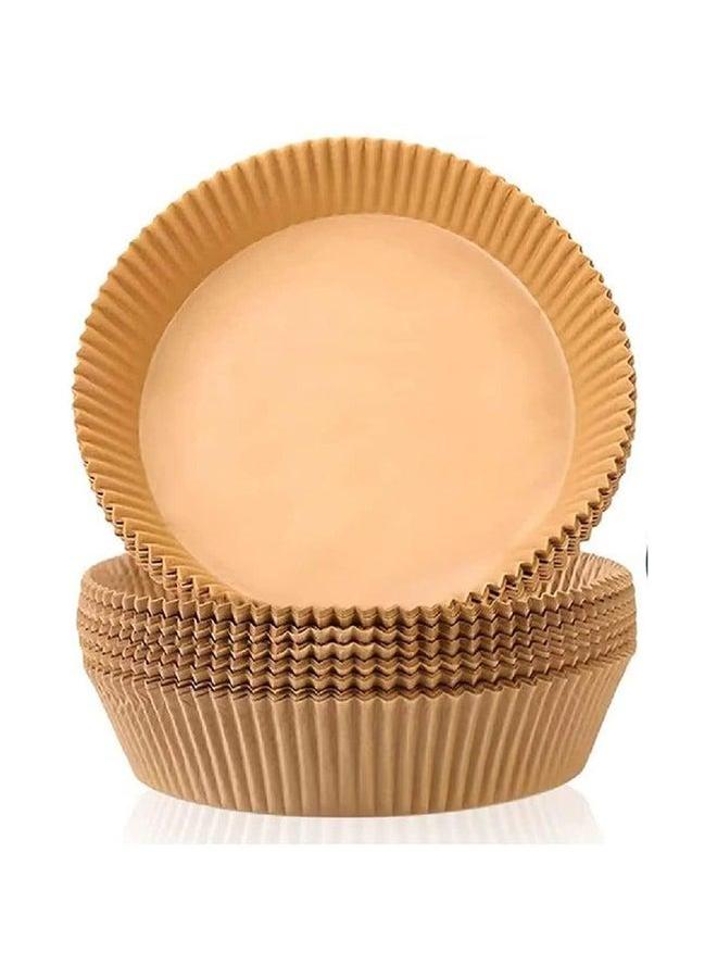 100 Pieces Disposable Non Stick Parchment Paper for Air Fryer Round 16cm, Brown - Image 1