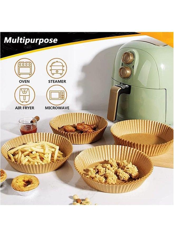 100 Pieces Disposable Non Stick Parchment Paper for Air Fryer Round 16cm, Brown - Image 3