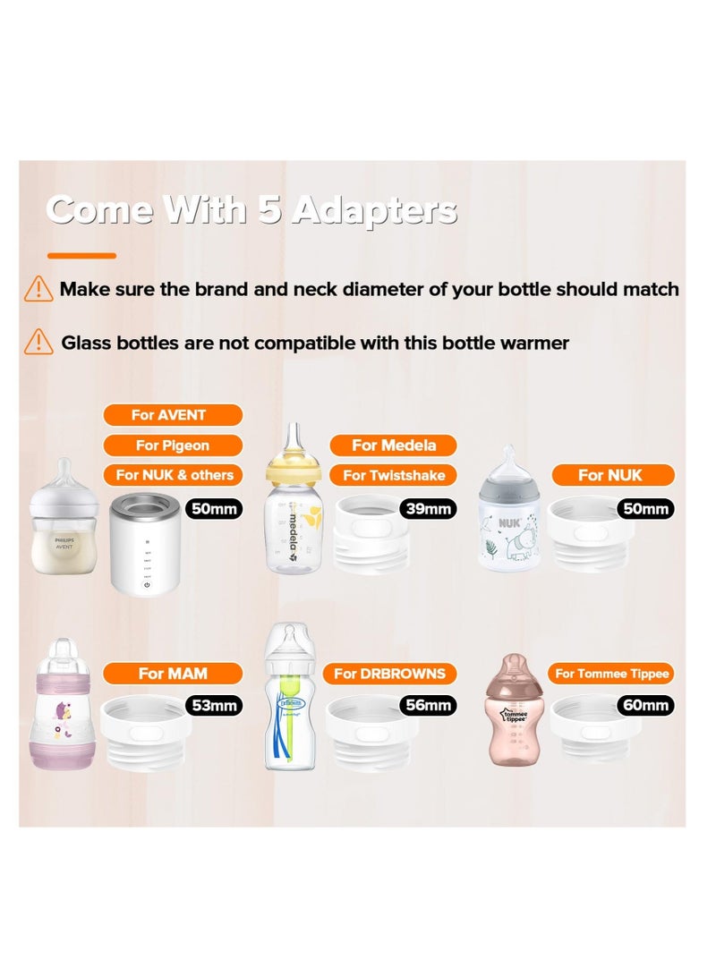 Bluejw Portable Bottle Warmer, 5Adapters, Rechargeable Warmer for Travel, 4 Accurate Temperature Adjustable & Beep Prompt, Cordless Baby Breastmilk or Formula - Image 2