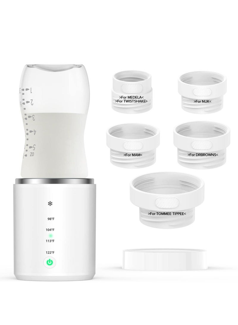 Bluejw Portable Bottle Warmer, 5Adapters, Rechargeable Warmer for Travel, 4 Accurate Temperature Adjustable & Beep Prompt, Cordless Baby Breastmilk or Formula - Image 1