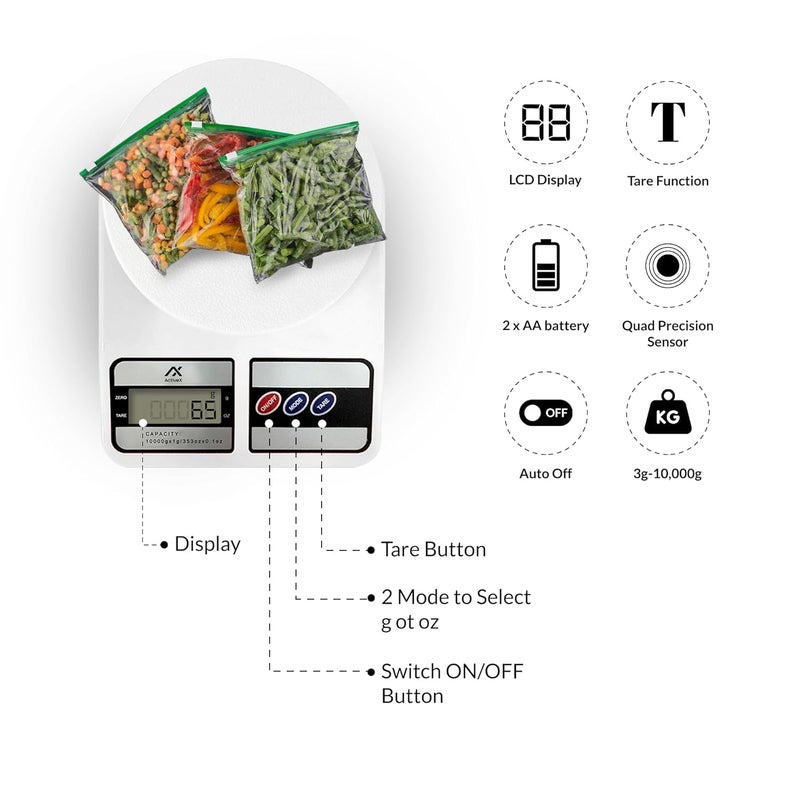 Amronix Kitchen Weighing Scale Highly Accurate Digital Weight Machine for Food Postage 10KG Capacity Portable Design with Tare Function Bright Display - Image 3