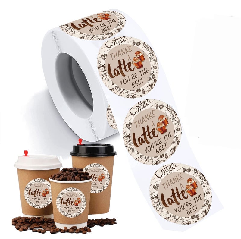 SMARSTICKER 2 inch Thanks A Latte Appreciation Thank You Stickers Coffee Holiday Themed Sticker Labels for Party FavorsSmall BusinessPackaging Seals 500pcs