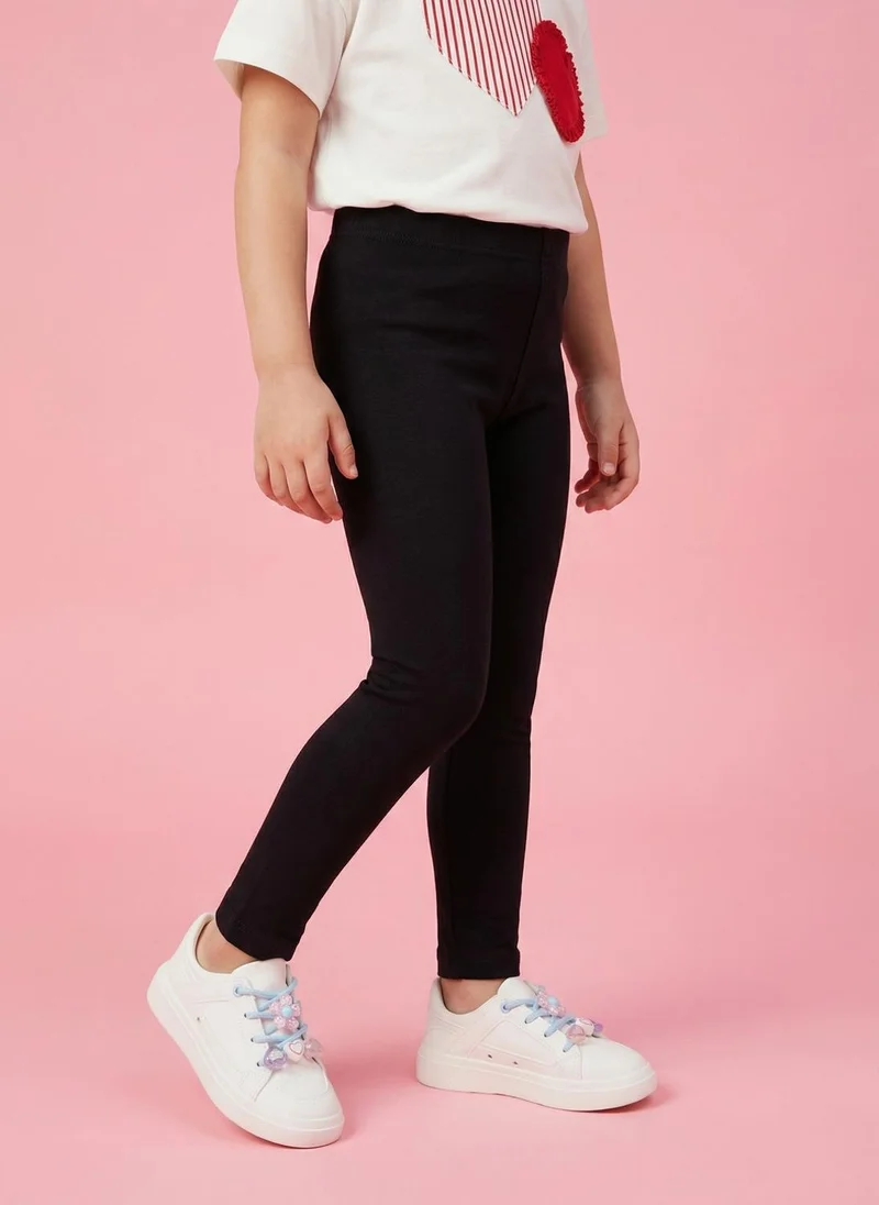نوتيناتي Nautinati Girls' 100% Cotton Pack of 2 Regular Fit Solid Essentials Leggings