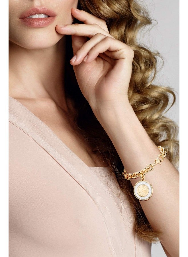 Miabella 18K Gold over Bronze Italian Genuine 500-Lira Coin Charm Rolo Link Chain Bracelet for Women Made in Italy - Image 1