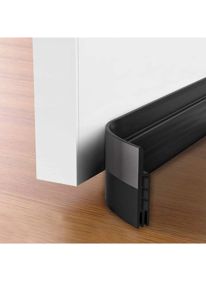Door Seal Strip Weather Stripping Self adhesive under Door Seal Blocking Air, Dust and Bugs Door Draft Blocker Sweep Strip for bottom of Door Sound Reduction Silicon Draft Guard (Black)
