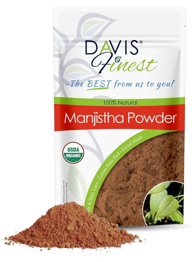 Davis Finest Organic Manjistha Powder 100g Pure and Natural Rubia Cordifolia Indian Madder Root Ayurvedic Hair and Skin Face Mask Brightening Red Hair Dye Colour Conditioner Refresher  - Image 1