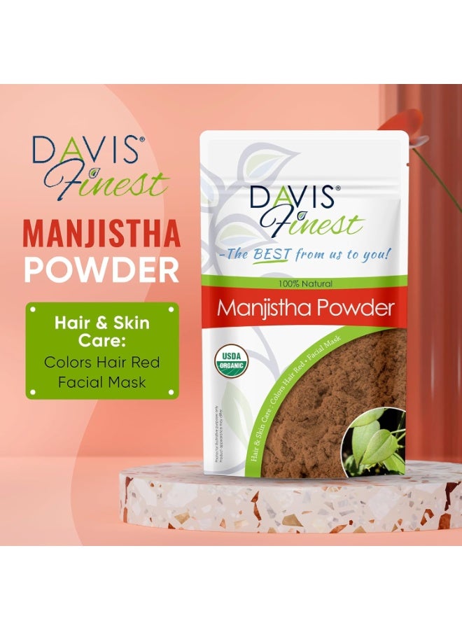 Davis Finest Organic Manjistha Powder 100g Pure and Natural Rubia Cordifolia Indian Madder Root Ayurvedic Hair and Skin Face Mask Brightening Red Hair Dye Colour Conditioner Refresher  - Image 3