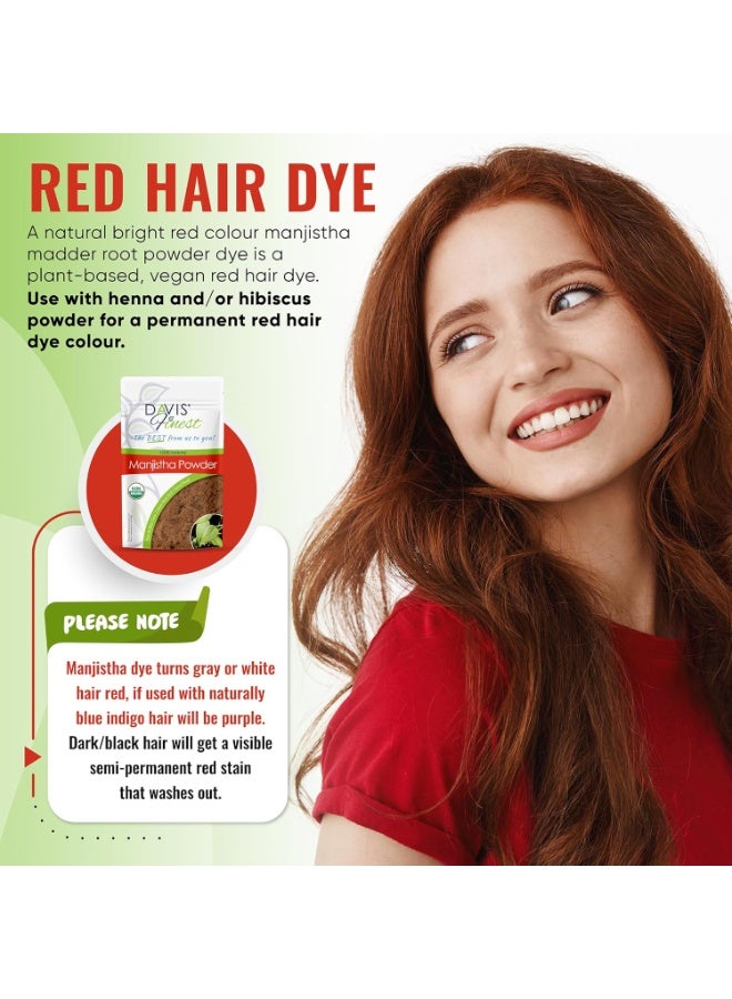 Davis Finest Organic Manjistha Powder 100g Pure and Natural Rubia Cordifolia Indian Madder Root Ayurvedic Hair and Skin Face Mask Brightening Red Hair Dye Colour Conditioner Refresher  - Image 5