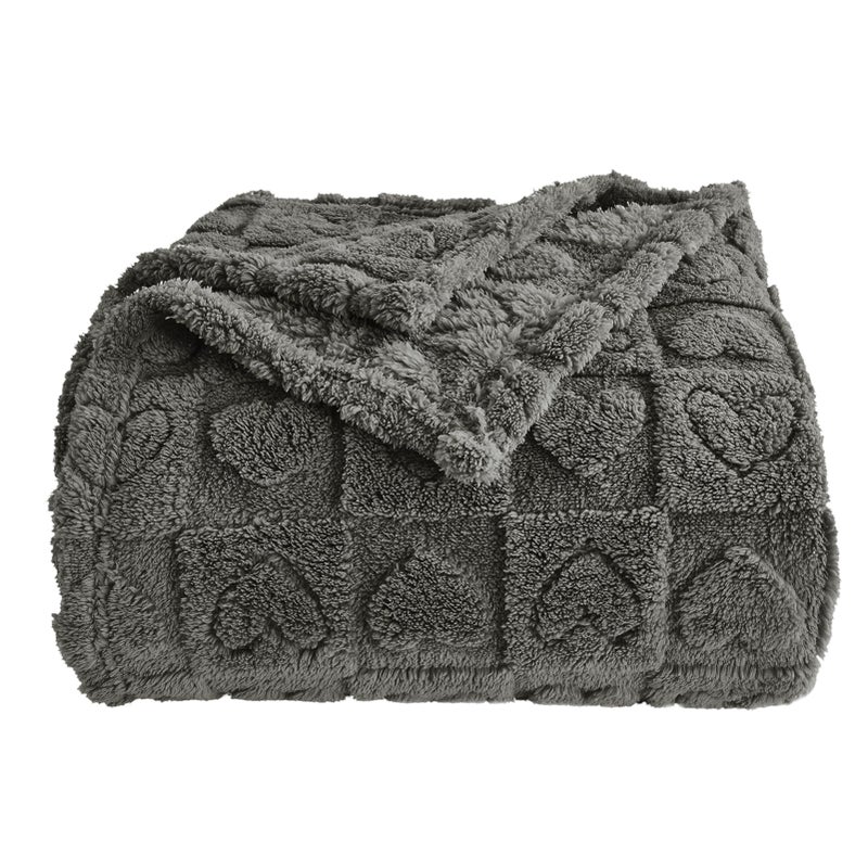 GIOKARNNA Heart Checkered Throw Blankets  for Love Mother Friends Pets 280 GSM Super Soft Warm Lightweight Fluffy Bed Blanket for Women Anniversaries(Gray 90""x90"") - Image 1