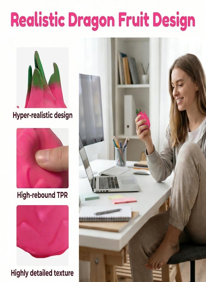 Plman 2PCS Dragon Fruit Squishy, Squishy Dragon Fruit for Anxiety & Focus, Stretchy Fruit Stress Balls Stress Relief Fidget for Adults & ADHD (Washable TPR) - Image 2