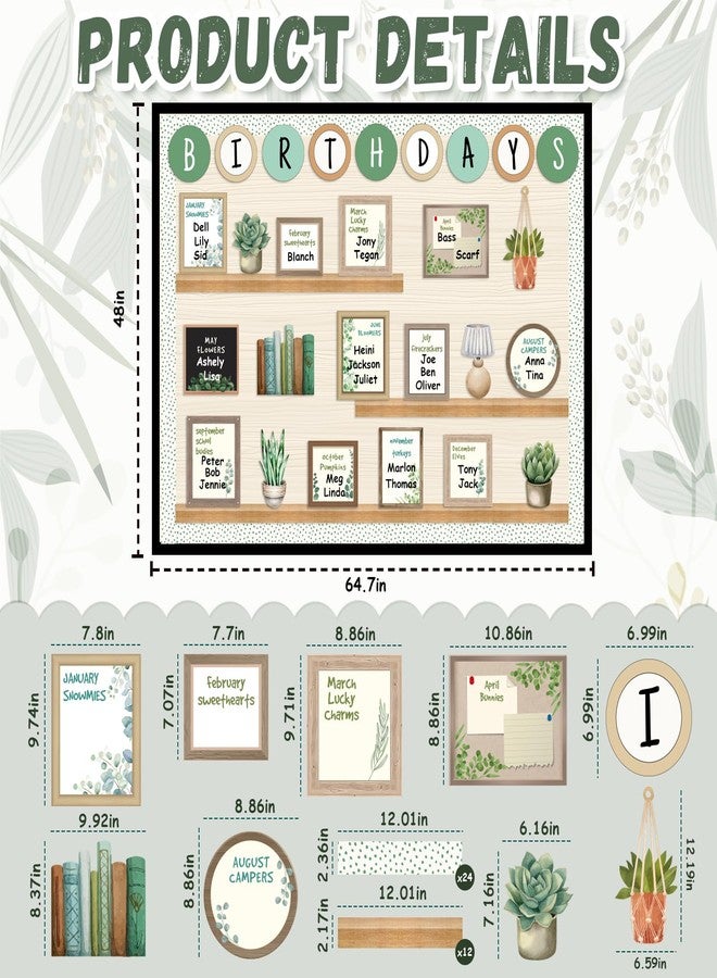 VABAMNA Eucalyptus Birthday Bulletin Board Set for Classroom, Birthday Chart for Classroom Greenery Wall Decor Bookself Cutouts for Teacher Back to School Supplies Classroom Door Wall Decor - Image 4