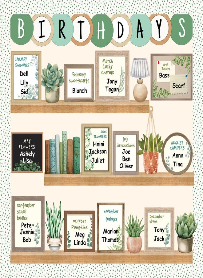 VABAMNA Eucalyptus Birthday Bulletin Board Set for Classroom, Birthday Chart for Classroom Greenery Wall Decor Bookself Cutouts for Teacher Back to School Supplies Classroom Door Wall Decor - Image 1