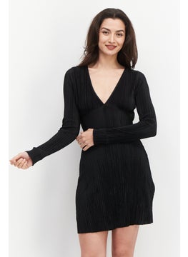 Women Plain Mini Dress, Black