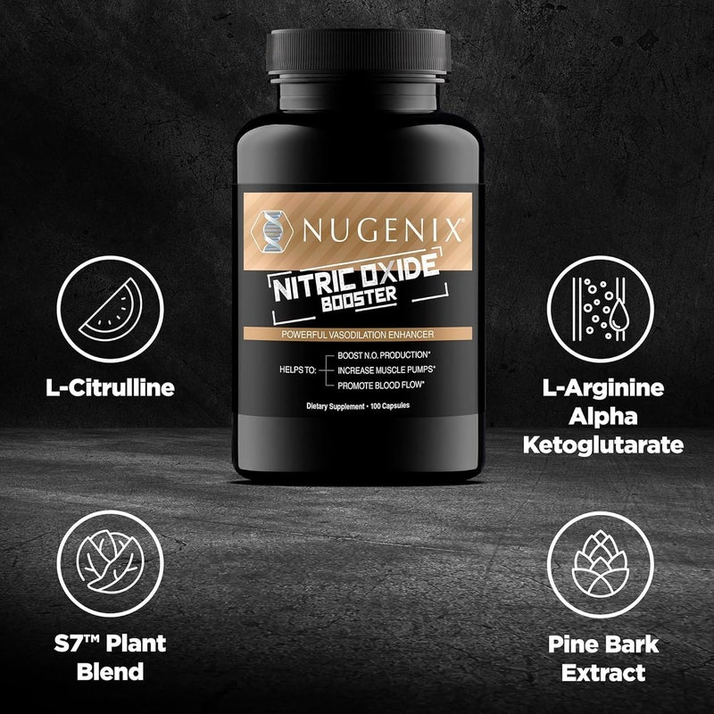 Nugenix Nitric Oxide Booster Supplement  Nitric Oxide Flow LArginine LCitrulline Pine Bark Extract  Vasodilator  100 Capsules - Image 5