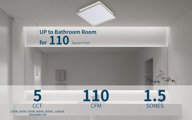 Tech Drive Modern Nickel Bathroom Exhaust Fan with Light, 110CFM, 1000lm Dimmable 5CCT LED Light Selectable, Quiet Ventilation Fan with night light,Energy Star Certified, Decorative Nickel Trim - Image 5