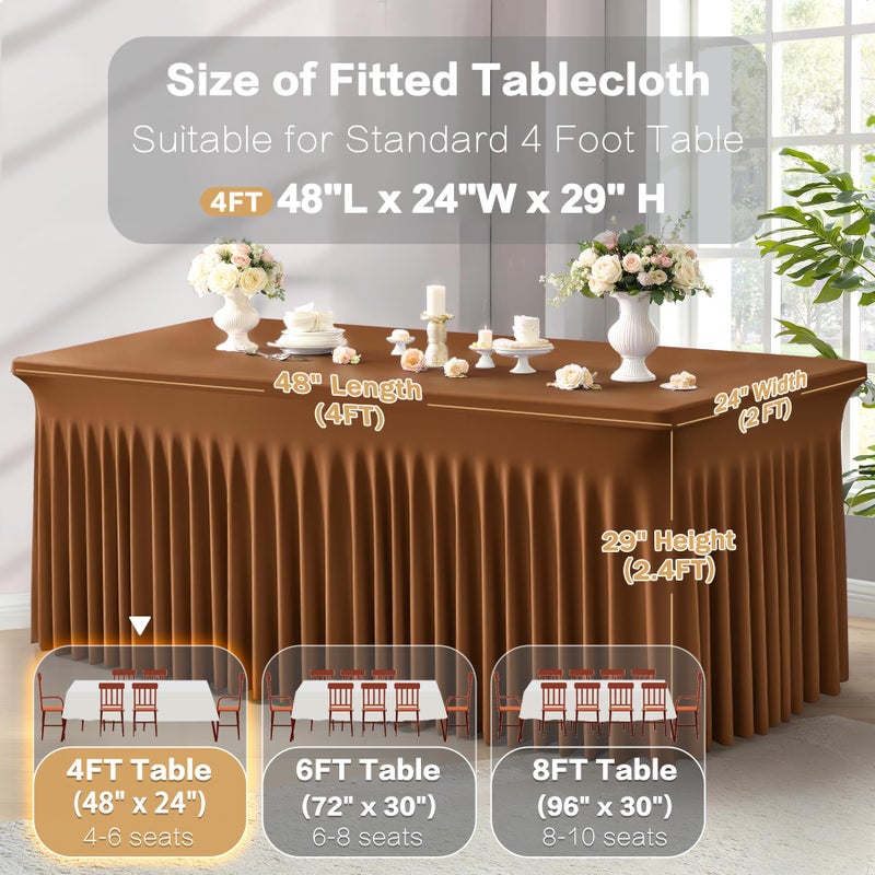 Shillance 2 Packs Brown Spandex Tableclothes for 4 Foot Rectangle Table, Spandex Table Covers 4FT Stretch Table Skirts Wrinkle Free Fitted Table Cloth for Event, Wedding, Banquet & Parties - Image 3