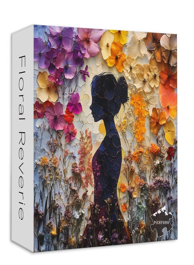 PICKFORU Flower Collage Art 1000 Piece Puzzle for Adults, Nature Spring Floral Jigsaw Puzzle, Gradient Wildflowers Garden Puzzles Wall Decor - Image 1