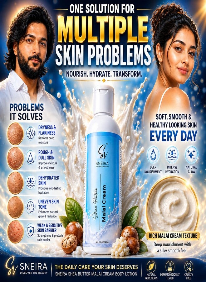 SNEIRA® Nourishing Shea Butter Malai Cream 600ml Body Lotion 48 H Moisturization Non Sticky Body Moisturizer With Shea Butter For Dry Skin - Image 5