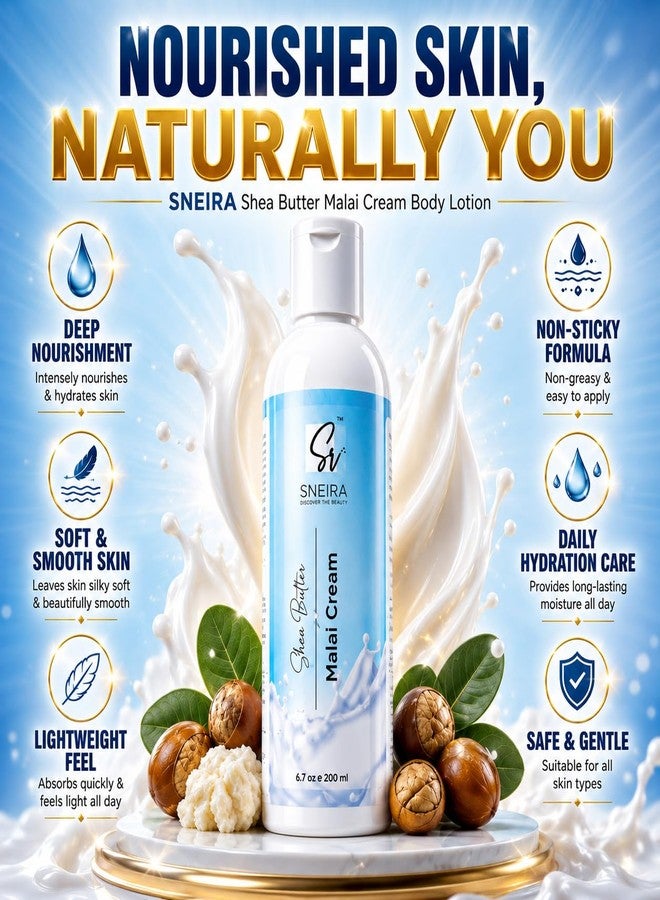 SNEIRA® Nourishing Shea Butter Malai Cream 600ml Body Lotion 48 H Moisturization Non Sticky Body Moisturizer With Shea Butter For Dry Skin - Image 4