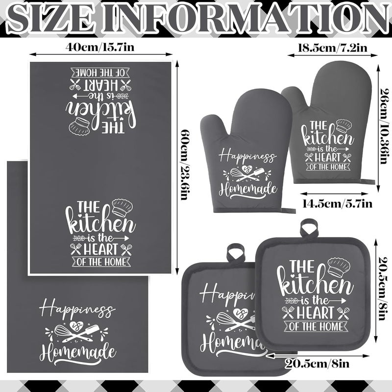 Sratte 6 Pcs Kitchen Decor Accessories Set Farmhouse Towels Pot Holders Oven Mitts Set 2 Dish Towels 2 Potholders 2 Cooking Mittens Oven Glove for Christmas Baking Cooking Supply(Dark Gray,Kitchen) - Image 4