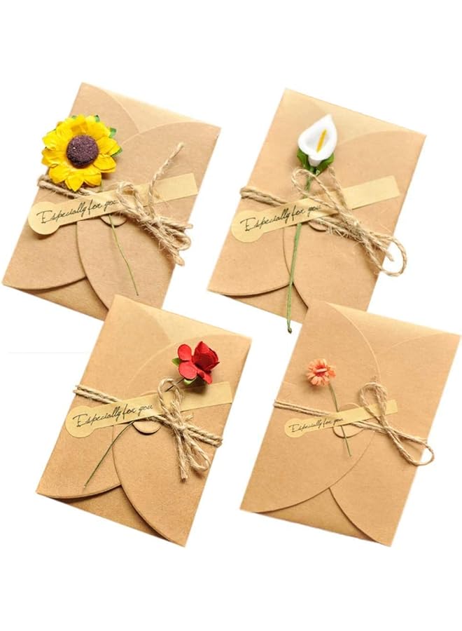 KASTWAVE 4 Pack Flower Pattern Thank You Card Handmade Invitation Greeting Card Wish Card For Wedding Birthday Festival - Image 1