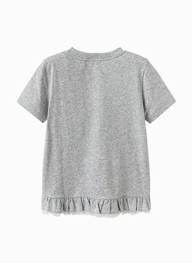 Balabala Grey Kids Girls Round v-neck short-sleeved T-shirt for Women | Best Price UAE