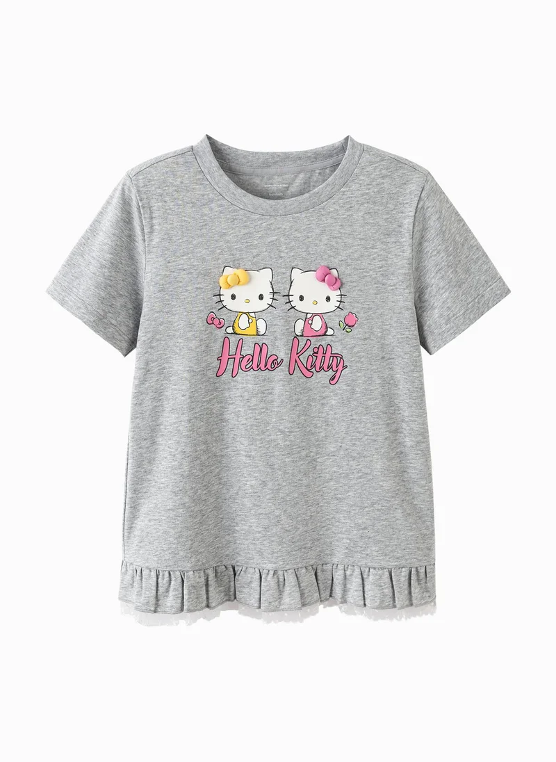 Kids Girls Round v-neck short-sleeved T-shirt