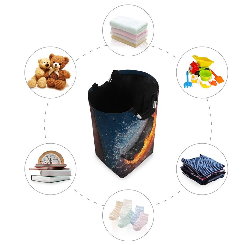 senya Large Storage Basket with Handles Collapsible Organizer Bin Laundry Hamper for Nursery Clothes Toys, Hockey Puck in Fire and Water - Image 5