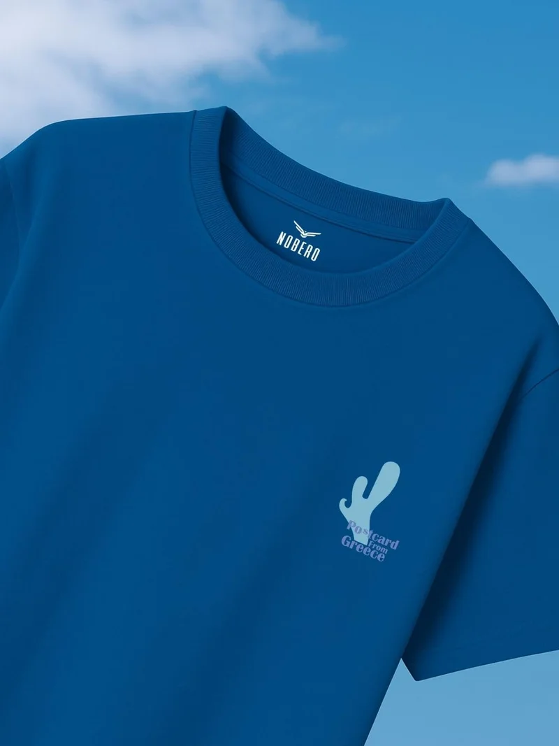 NOBERO Men's Blue Graphic Print Oversized T-Shirt