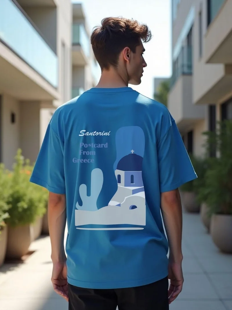 NOBERO  Men's Blue Graphic Print Oversized T-Shirt for Men | Best Price UAE
