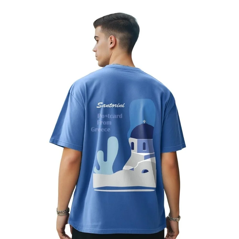 NOBERO  Men's Blue Graphic Print Oversized T-Shirt for Men | Best Price UAE