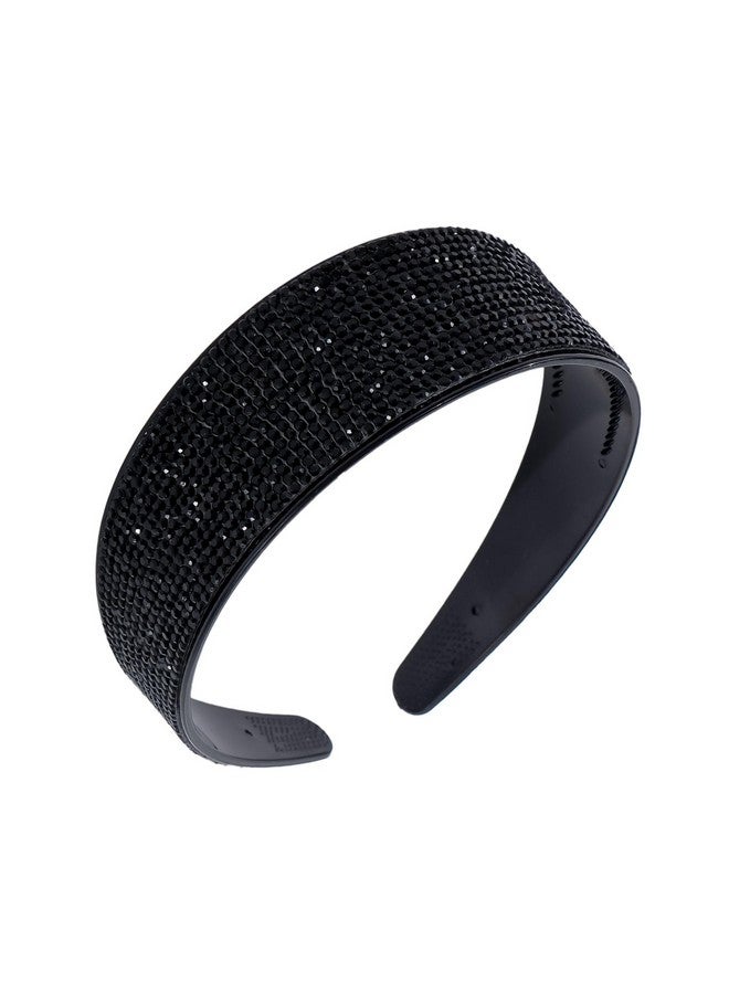 Black Rhinestone Sparkly Glitter Crystal Beaded Wide Bling Jeweled Headband Hair Accessories For Women And Girls