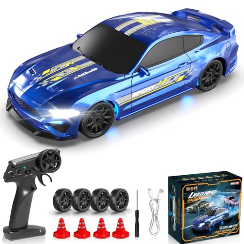 YUAN PLAN RC Drift Car 143 Scale Mini RC Drift Cars with Gyro 4WD Full Proporitonal High Speed Remote Control Car with LED Lights and Drifting Tires Hobby Racing Cars for Adults Kids Boys Girl Blue - Image 1