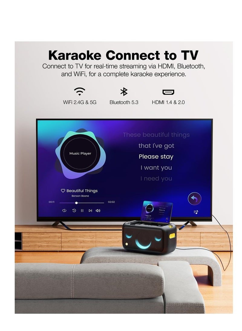 Karaoke Machine for Adults with Lyrics Display, Built-in 13.3" Screen, Truly All in One Karaoke Machine with 2 Wireless Microphone (Hidden & Self Charging), 800W Bluetooth Speaker for Party, TV