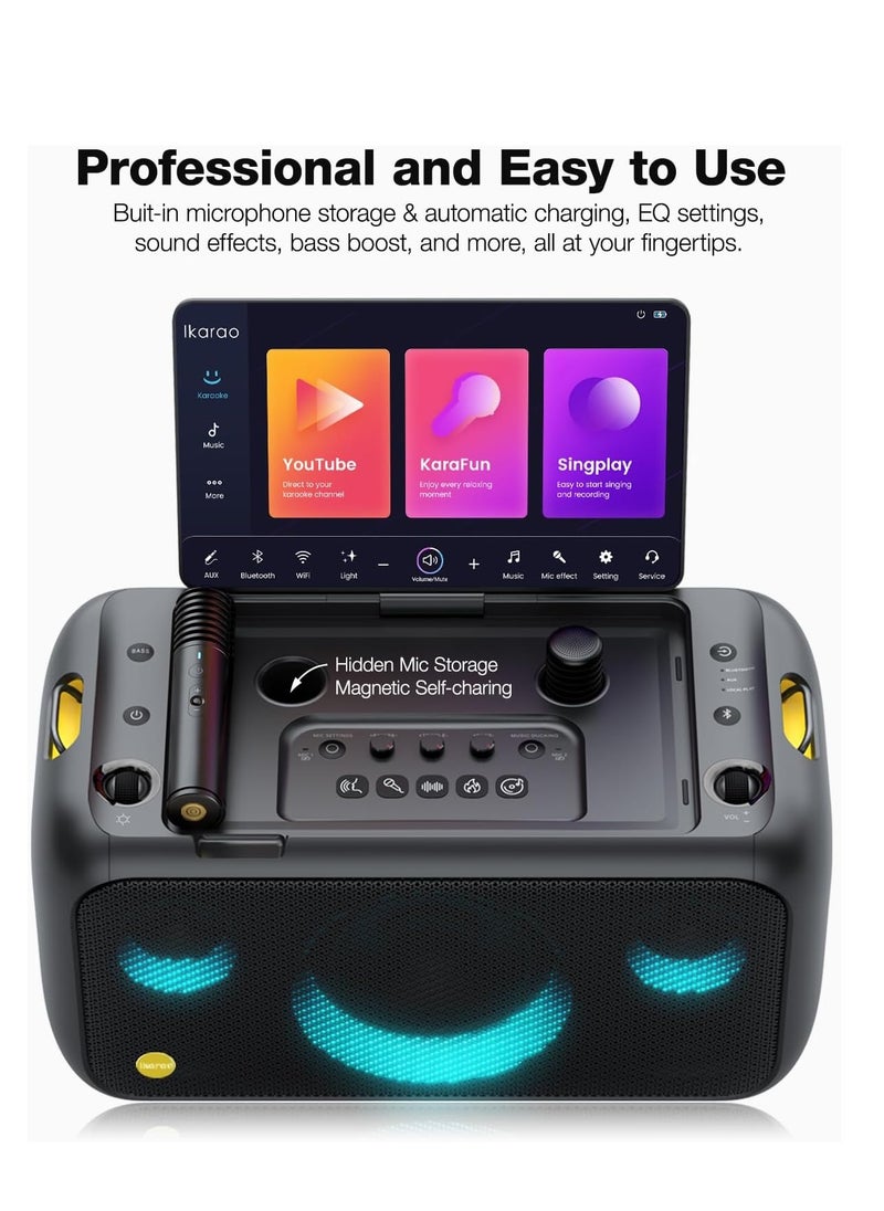 Karaoke Machine for Adults with Lyrics Display, Built-in 13.3" Screen, Truly All in One Karaoke Machine with 2 Wireless Microphone (Hidden & Self Charging), 800W Bluetooth Speaker for Party, TV
