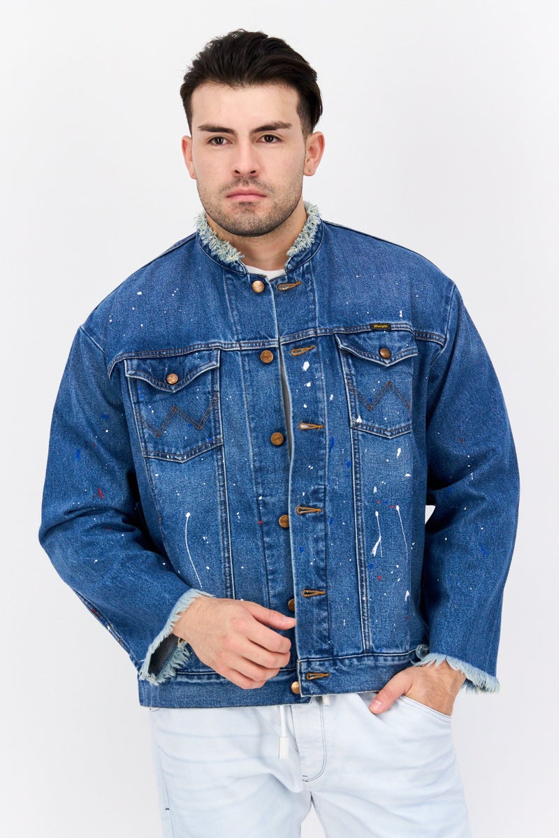 Wrangler Men Mock Neck Solid Long Sleeves Jacket Shirt, Blue - Image 1