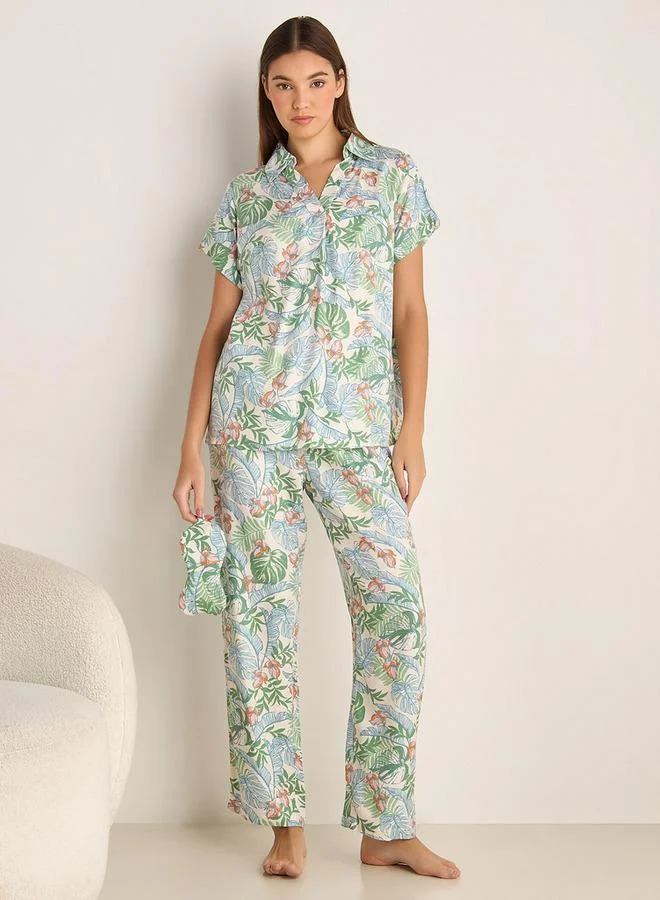 سبلاش فيڤ Pyjama Set Button Down Shirt and Pants with Eye Mask Viscose