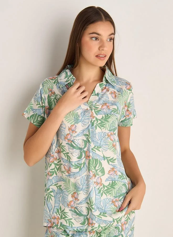سبلاش فيڤ Pyjama Set Button Down Shirt and Pants with Eye Mask Viscose