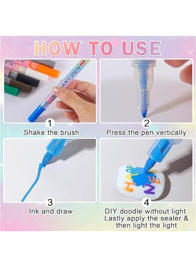 12 Colors Nail Art Pens Set Nail Design Pen Kit 3D Acrylic Drawing Liner Dotting Graffiti Pens for Professional Salon DIY Home Manicure Flowers Lines French Tips - Image 5
