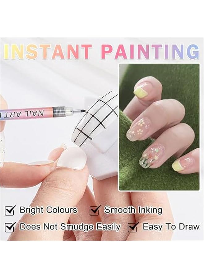 12 Colors Nail Art Pens Set Nail Design Pen Kit 3D Acrylic Drawing Liner Dotting Graffiti Pens for Professional Salon DIY Home Manicure Flowers Lines French Tips - Image 4