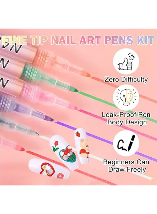 12 Colors Nail Art Pens Set Nail Design Pen Kit 3D Acrylic Drawing Liner Dotting Graffiti Pens for Professional Salon DIY Home Manicure Flowers Lines French Tips - Image 3
