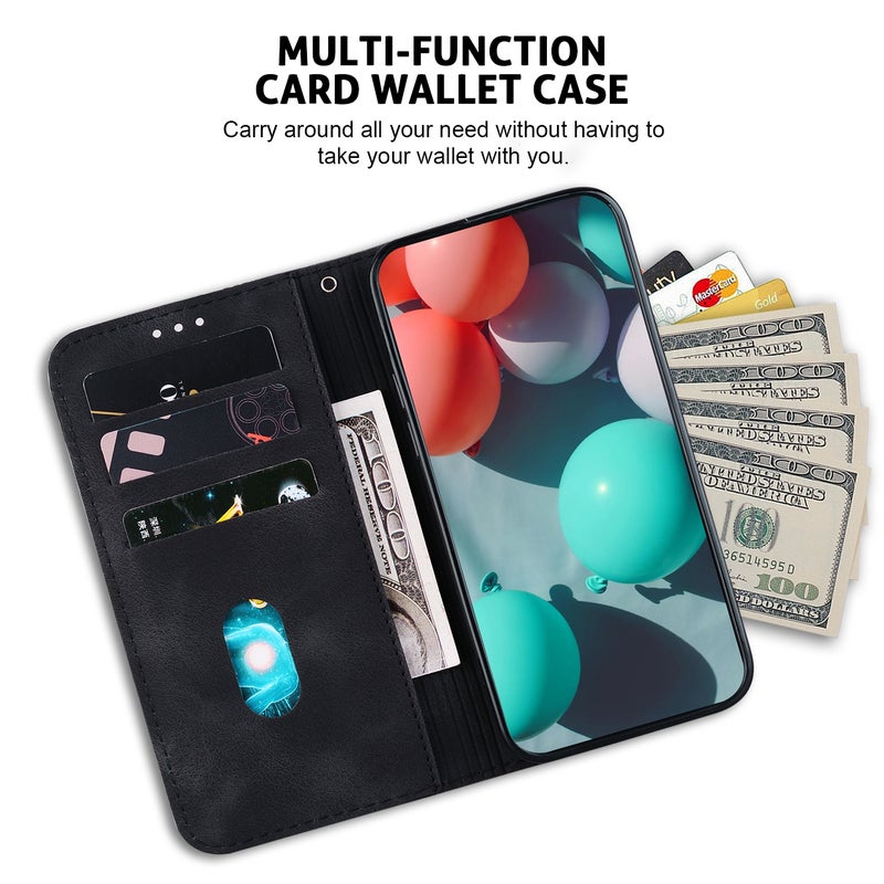 BURAQ Case Cover For Samsung Galaxy A13 5G Seven-shaped Embossed Leather Phone Case(Black) - Image 4