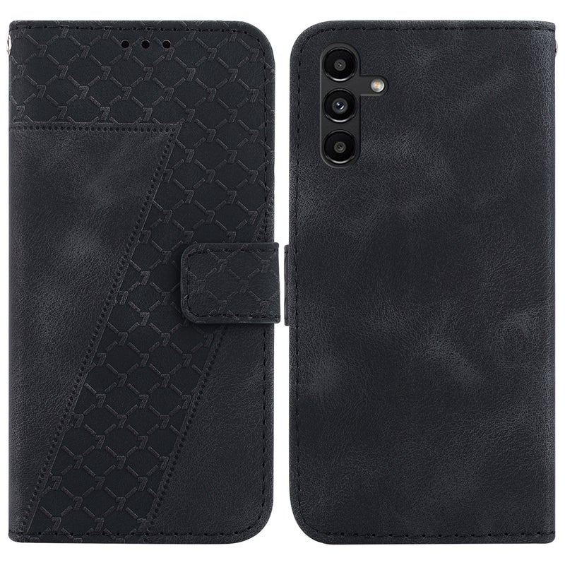BURAQ Case Cover For Samsung Galaxy A13 5G Seven-shaped Embossed Leather Phone Case(Black) - Image 1