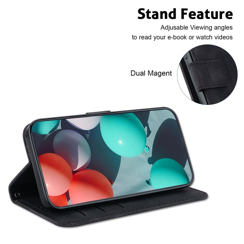 BURAQ Case Cover For Samsung Galaxy A13 5G Seven-shaped Embossed Leather Phone Case(Black) - Image 5