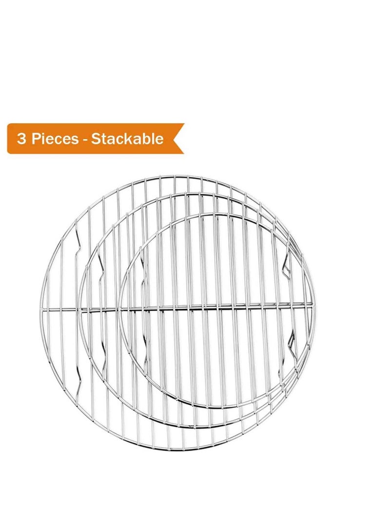 TeamFar TeamFar Round Cooling Rack Set of 3, 7½ & 9 & 10½ Inch, Stainless Steel Round Baking Steaming Rack Set, Fit for Oven/Pot/Air fryer, Healthy & Dishwasher Safe, Mirror Finish & Smooth Edge - Image 3