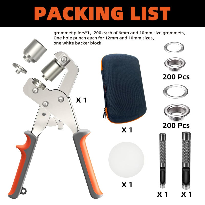 Hapden Heavy-Duty Grommet kit (3/8 and 1/2) Includes a Bag, 200 10 mm Grommets and 200 12 mm Grommets. Eyelet and Grommet Tool kit for DIY Tarp Ring Repair and Installation. - Image 2