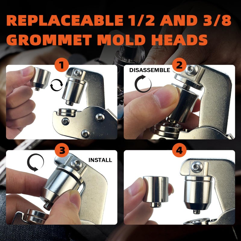 Hapden Heavy-Duty Grommet kit (3/8 and 1/2) Includes a Bag, 200 10 mm Grommets and 200 12 mm Grommets. Eyelet and Grommet Tool kit for DIY Tarp Ring Repair and Installation. - Image 4