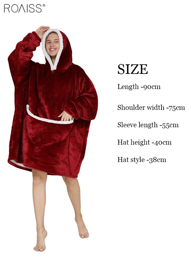 roaiss - Women's Warm Plush Hooded Sweatshirt Facecloth Tv Tv Blanket Large Pockets Warm Pullover Pajamas - Image 1