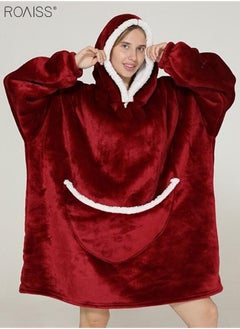 roaiss Women's Warm Plush Hooded Sweatshirt Facecloth Tv Tv Blanket Large Pockets Warm Pullover Pajamas  - Image 2