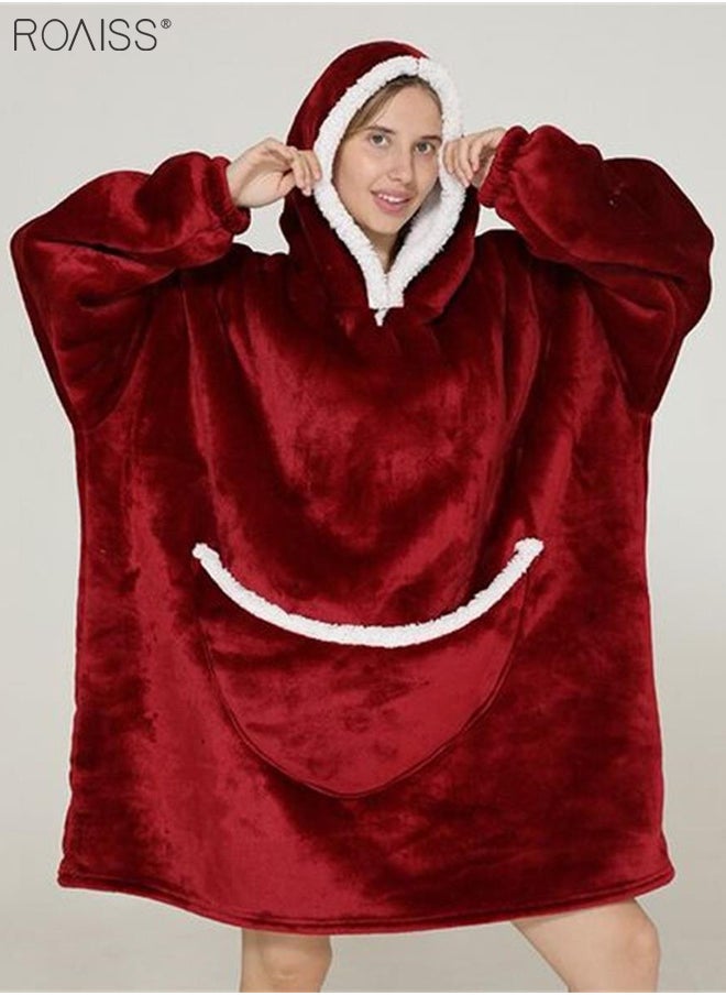 roaiss - Women's Warm Plush Hooded Sweatshirt Facecloth Tv Tv Blanket Large Pockets Warm Pullover Pajamas - Image 1